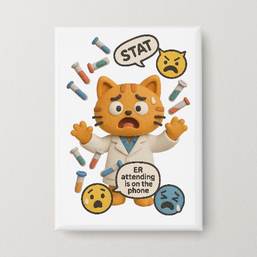 Clinical Lab Tech Cat Running So Many Tests 缶バッジ (正面)