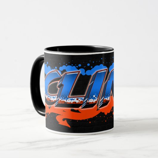Clint Vorname Name Graffiti blue orange Tasse マグカップ (正面左)