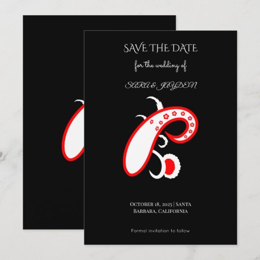 Clip Art Flower Design | Paisley | Floral Art セーブザデート (正面/裏面)