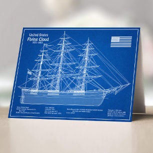 Clipper Ship 飛んでいる Cloud - Blueprint ABD サンキューカード