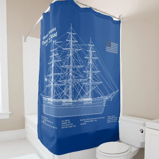 Clipper Ship 飛んでいる Cloud - Blueprint ABD シャワーカーテン