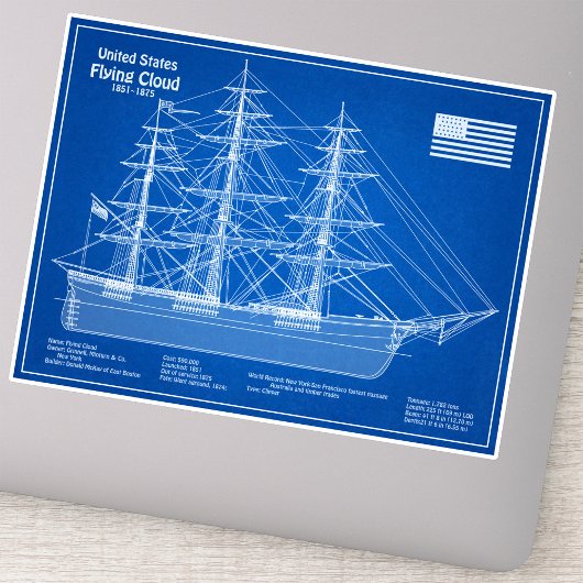 Clipper Ship 飛んでいる Cloud - Blueprint ABD シール