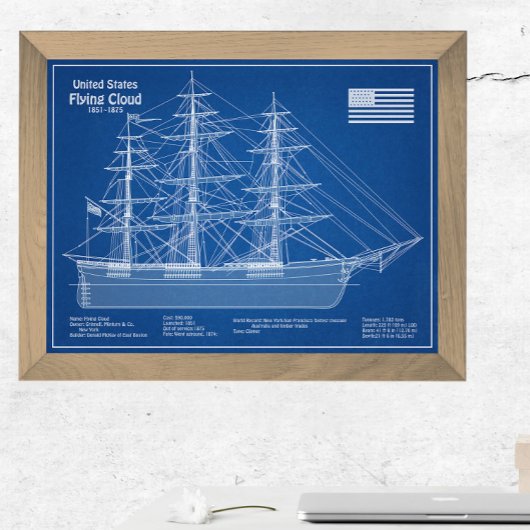 Clipper Ship 飛んでいる Cloud - Blueprint ABD フォトプリント