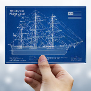 Clipper Ship 飛んでいる Cloud - Blueprint ABD ポストカード