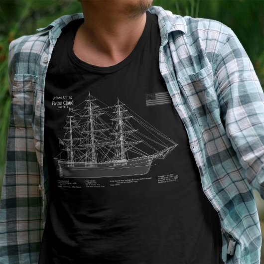 Clipper Ship 飛んでいる Cloud - Blueprint ABD Tシャツ