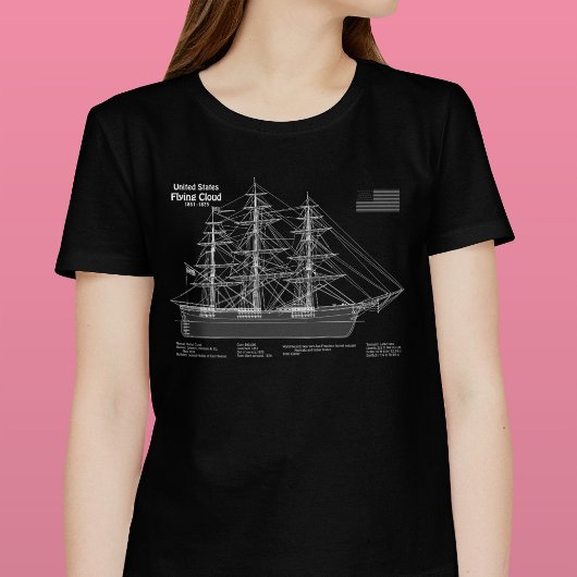 Clipper Ship 飛んでいる Cloud - Blueprint ABD Tシャツ