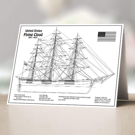 Clipper Ship 飛んでいる Cloud - Ship Blueprint BD サンキューカード