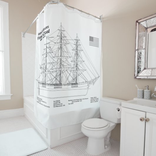 Clipper Ship 飛んでいる Cloud - Ship Blueprint BD シャワーカーテン (インサイチュ)