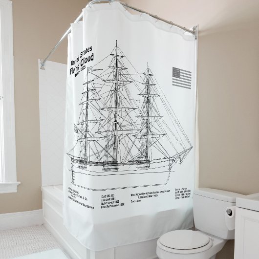 Clipper Ship 飛んでいる Cloud - Ship Blueprint BD シャワーカーテン