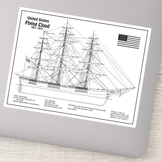 Clipper Ship 飛んでいる Cloud - Ship Blueprint BD シール