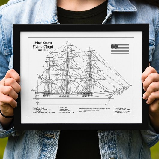 Clipper Ship 飛んでいる Cloud - Ship Blueprint BD フォトプリント