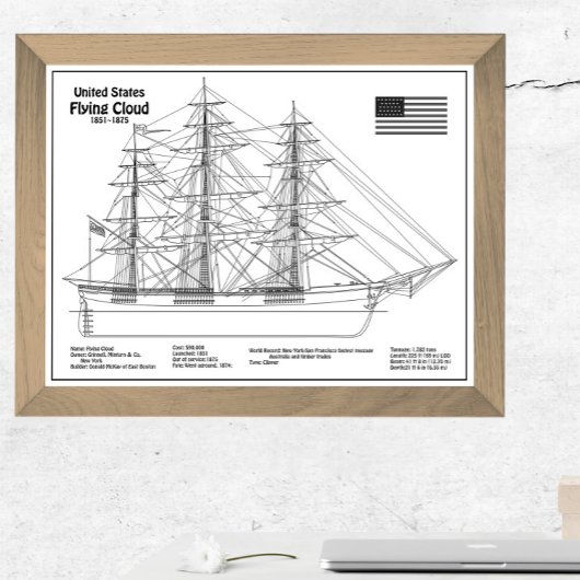 Clipper Ship 飛んでいる Cloud - Ship Blueprint BD フォトプリント