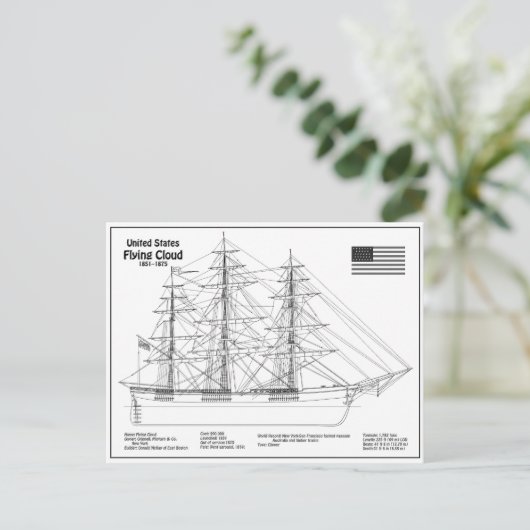 Clipper Ship 飛んでいる Cloud - Ship Blueprint BD ポストカード (スタンド正面)