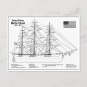 Clipper Ship 飛んでいる Cloud - Ship Blueprint BD ポストカード (正面)