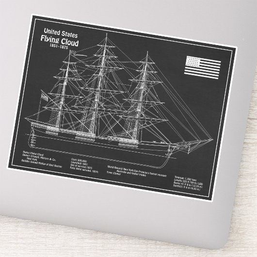 Clipper Ship 飛んでいる Cloud - Ship Blueprint PD シール