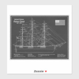 Clipper Ship 飛んでいる Cloud - Ship Blueprint PD シール