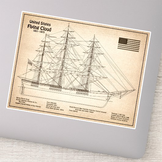 Clipper Ship 飛んでいる Cloud - Ship Blueprint SD シール