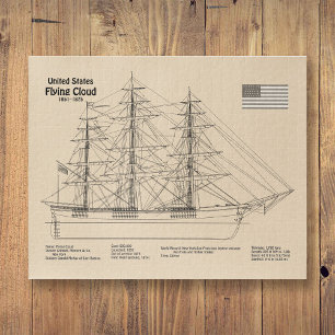 Clipper Ship 飛んでいる Cloud - Ship Blueprint SD ジグソーパズル