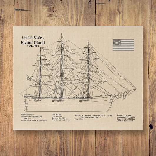 Clipper Ship 飛んでいる Cloud - Ship Blueprint SD ジグソーパズル