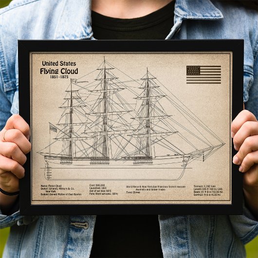 Clipper Ship 飛んでいる Cloud - Ship Blueprint SD フォトプリント
