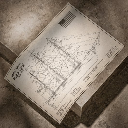 Clipper Ship 飛んでいる Cloud - Ship Blueprint SD ポスター
