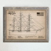 Clipper Ship 飛んでいる Cloud - Ship Blueprint SD ポスター