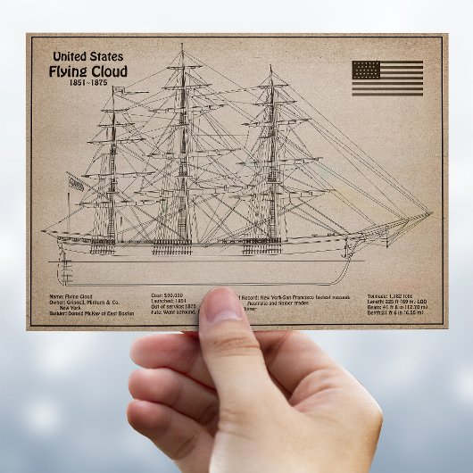 Clipper Ship 飛んでいる Cloud - Ship Blueprint SD ポストカード