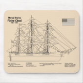 Clipper Ship 飛んでいる Cloud - Ship Blueprint SD マウスパッド (正面)