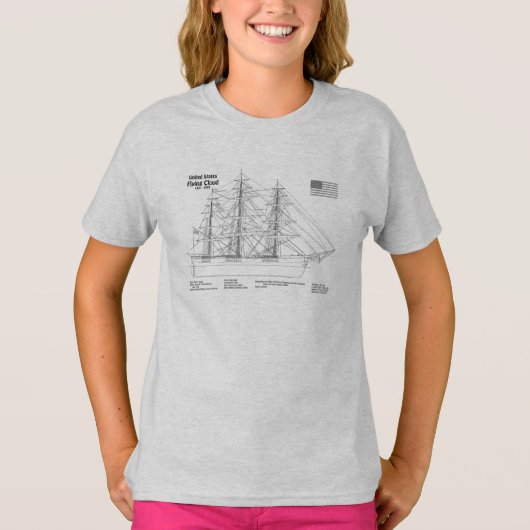 Clipper Ship 飛んでいる Cloud - Ship Blueprint SD Tシャツ (正面)