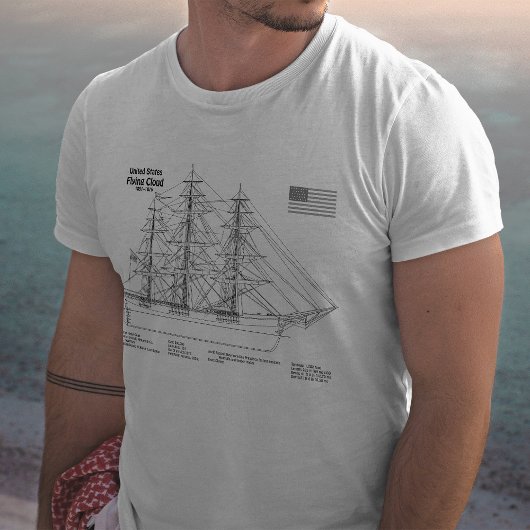 Clipper Ship 飛んでいる Cloud - Ship Blueprint SD Tシャツ