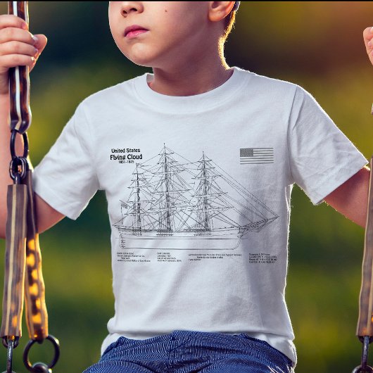 Clipper Ship 飛んでいる Cloud - Ship Blueprint SD Tシャツ