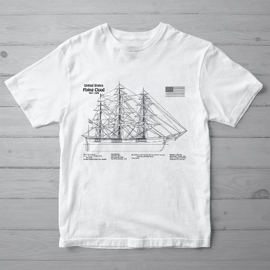 Clipper Ship 飛んでいる Cloud - Ship Blueprint SD Tシャツ