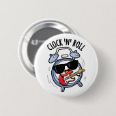 Clock And Roll 面白いロック パン 缶バッジ (正面&裏面)
