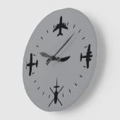 Clock Face with Airplane icons Cool Pilot Aviation ラージ壁時計 (傾斜)