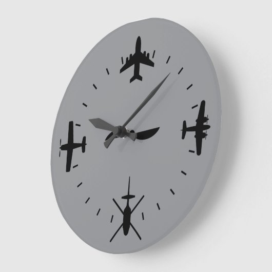 Clock Face with Airplane icons Cool Pilot Aviation ラージ壁時計 (傾斜)