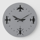 Clock Face with Airplane icons Cool Pilot Aviation ラージ壁時計 (正面)