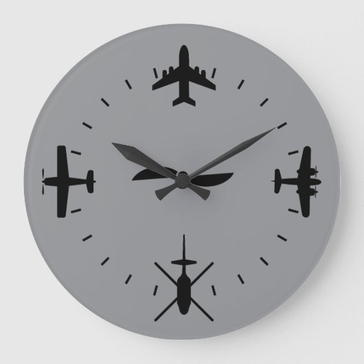 Clock Face with Airplane icons Cool Pilot Aviation ラージ壁時計 (正面)