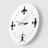 Clock Face with Airplane icons Cool Pilot Aviation ラージ壁時計 (傾斜)