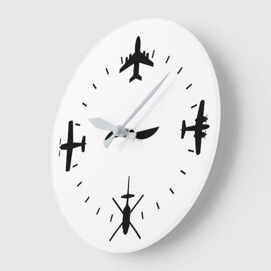 Clock Face with Airplane icons Cool Pilot Aviation ラージ壁時計 (傾斜)