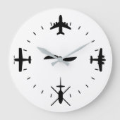 Clock Face with Airplane icons Cool Pilot Aviation ラージ壁時計 (正面)