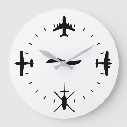 Clock Face with Airplane icons Cool Pilot Aviation ラージ壁時計 (正面)