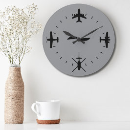 Clock Face with Airplane icons Cool Pilot Aviation ラージ壁時計