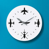 Clock Face with Airplane icons Cool Pilot Aviation ラージ壁時計