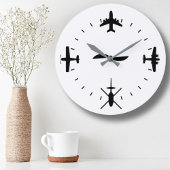 Clock Face with Airplane icons Cool Pilot Aviation ラージ壁時計