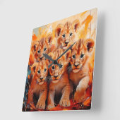 Clock - Five Lion Cubs Artwork スクエア壁時計 (傾斜)