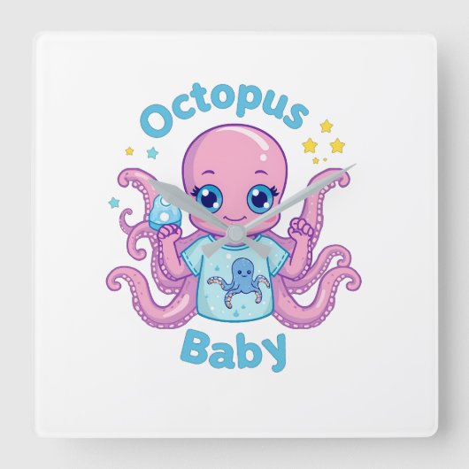 Clock Octopus Baby  スクエア壁時計 (正面)