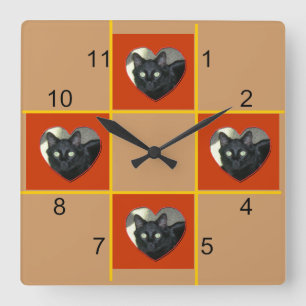 Clock - Petのパッチワーク(赤いハート) スクエア壁時計