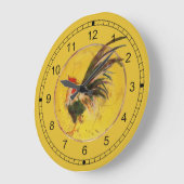 Clock - Rooster and Yellow Background ラージ壁時計 (傾斜)