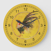 Clock - Rooster and Yellow Background ラージ壁時計 (正面)