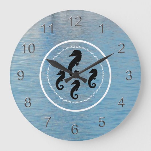 Clock - Seahorses, Water and White Rings ラージ壁時計 (正面)
